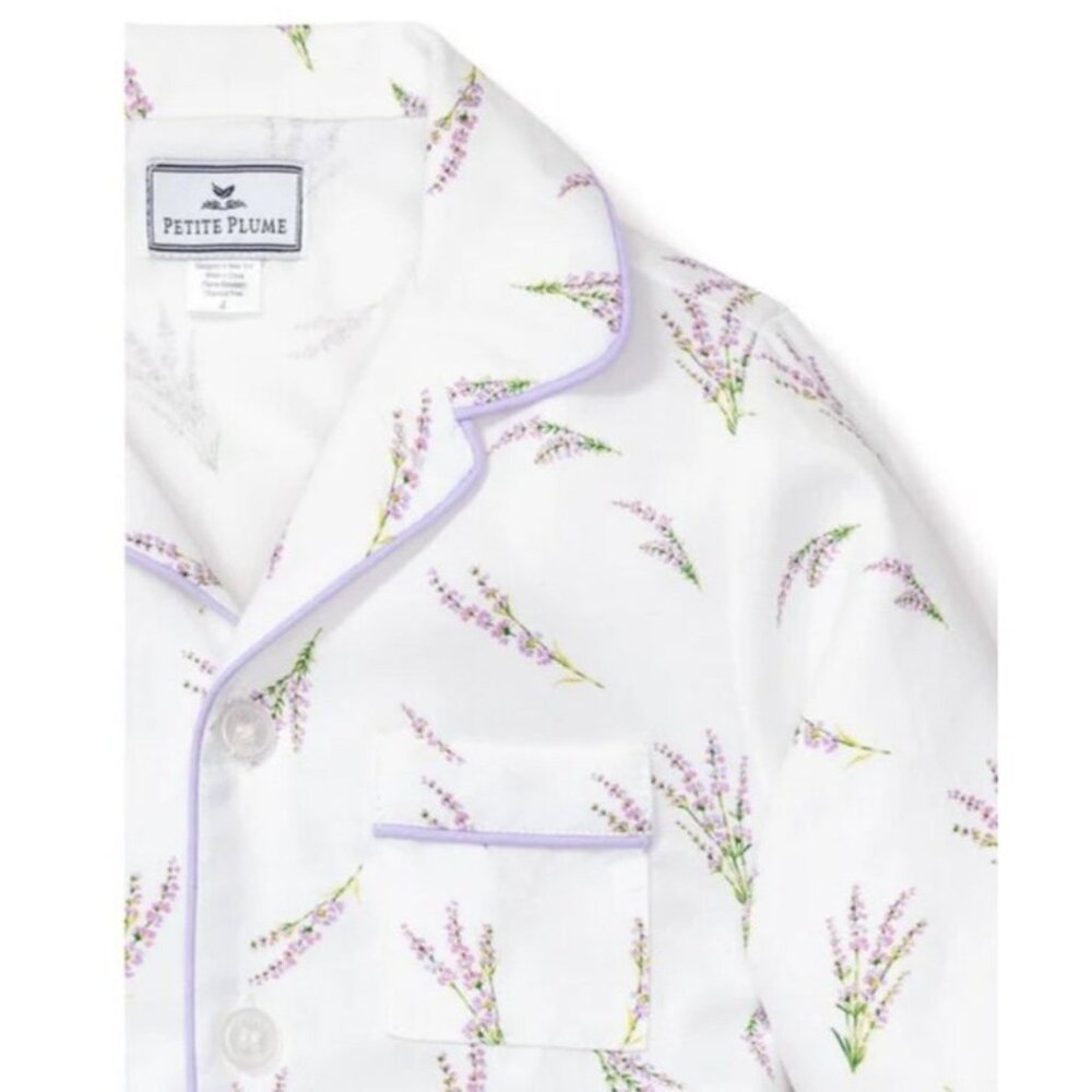Petite Plume Girls Lavender Floral Pajama Set Cotton Long Sleeve Button-Down Top - Picture 4 of 14